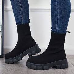 Women's Knitted Short Boots Slip On Stretch Boots Outdoor Non Slip Shoes