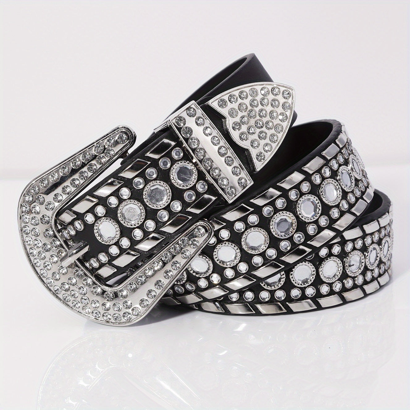 Glamorous Rhinestone Inlaid Wide Leather Belt for Men