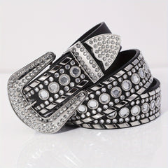 Glamorous Rhinestone Inlaid Wide Leather Belt for Men