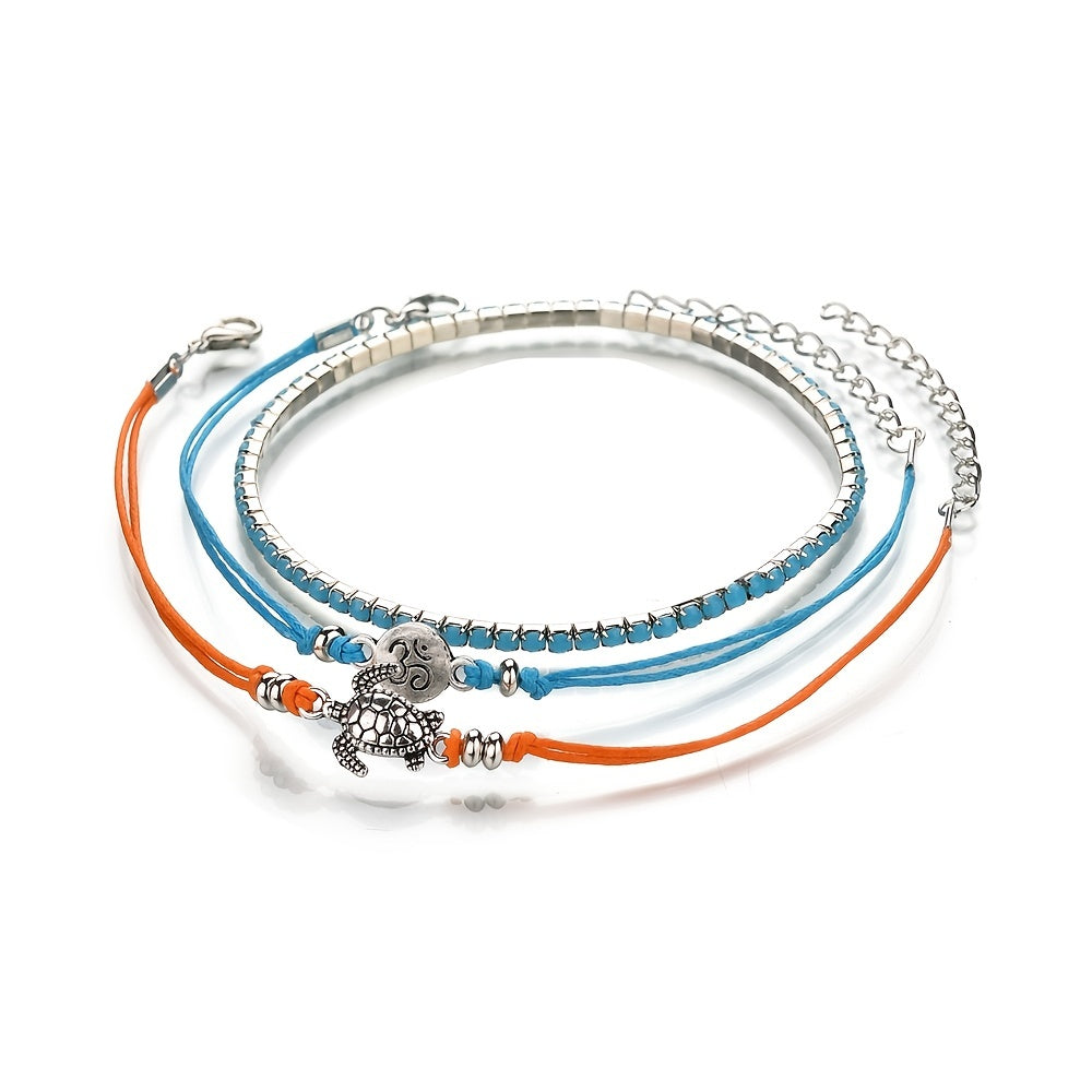 Vintage Style Anklet Set Sea Turtle Shape Pendant Adjustable Foot Jewelry