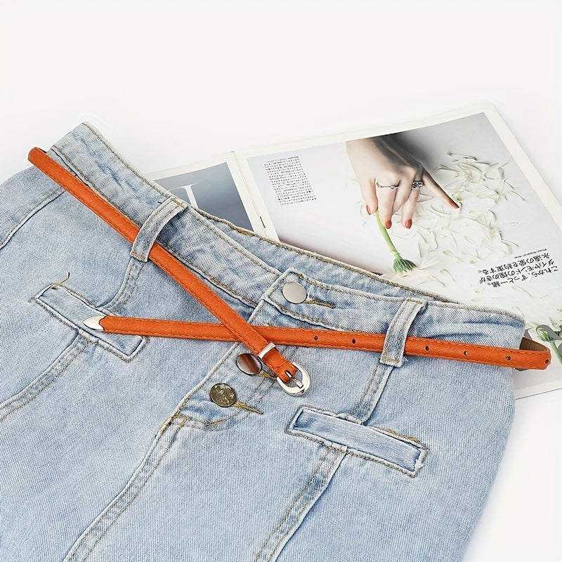 Oval Buckle PU Belt Candy Dress Pants Belt Women Thin Waist Belts