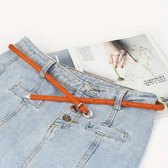 Oval Buckle PU Belt Candy Dress Pants Belt Women Thin Waist Belts