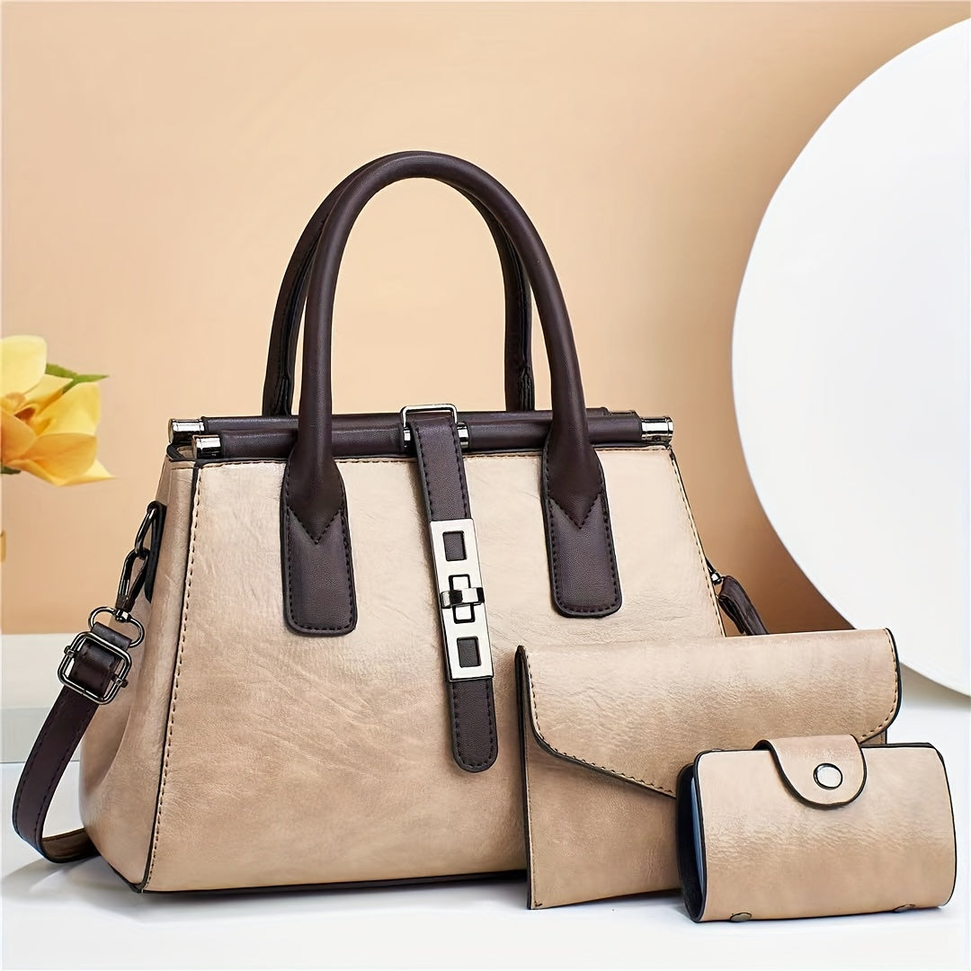 3pcs Womens Handbag Collection Top Handle Satchel Tote & Crossbody Bag