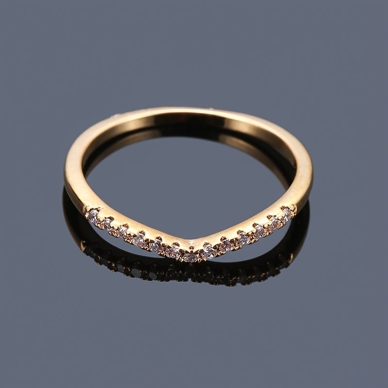 V Shape Zircon Ring 18K Plated CZ Band Jewelry Gift