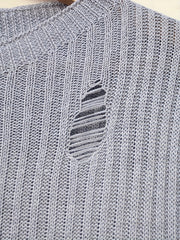  Solid Ripped Long Sleeve Sweater