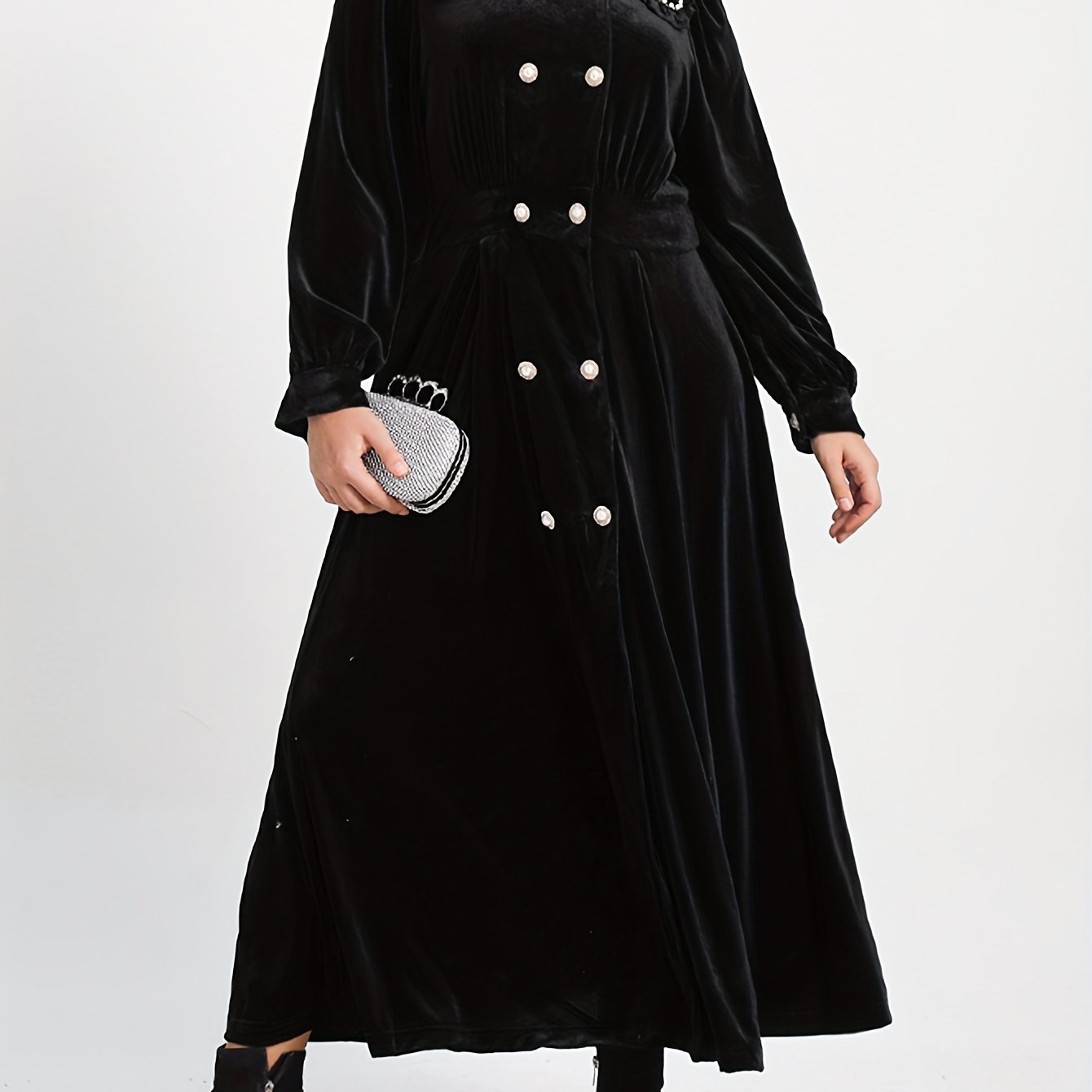  Solid Velvet Long Sleeve Maxi Dress