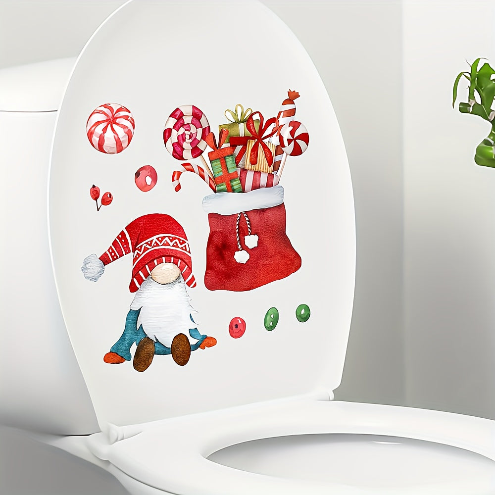 Cartoon Christmas Gnome Toilet Lid Sticker, Removable Decal Paper