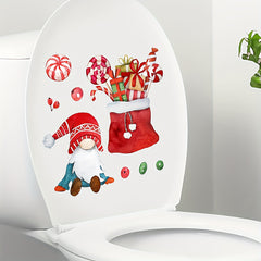 Cartoon Christmas Gnome Toilet Lid Sticker, Removable Decal Paper