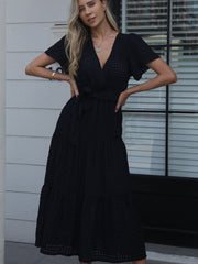 High Waist Casual Maxi Dress Short Sleeve