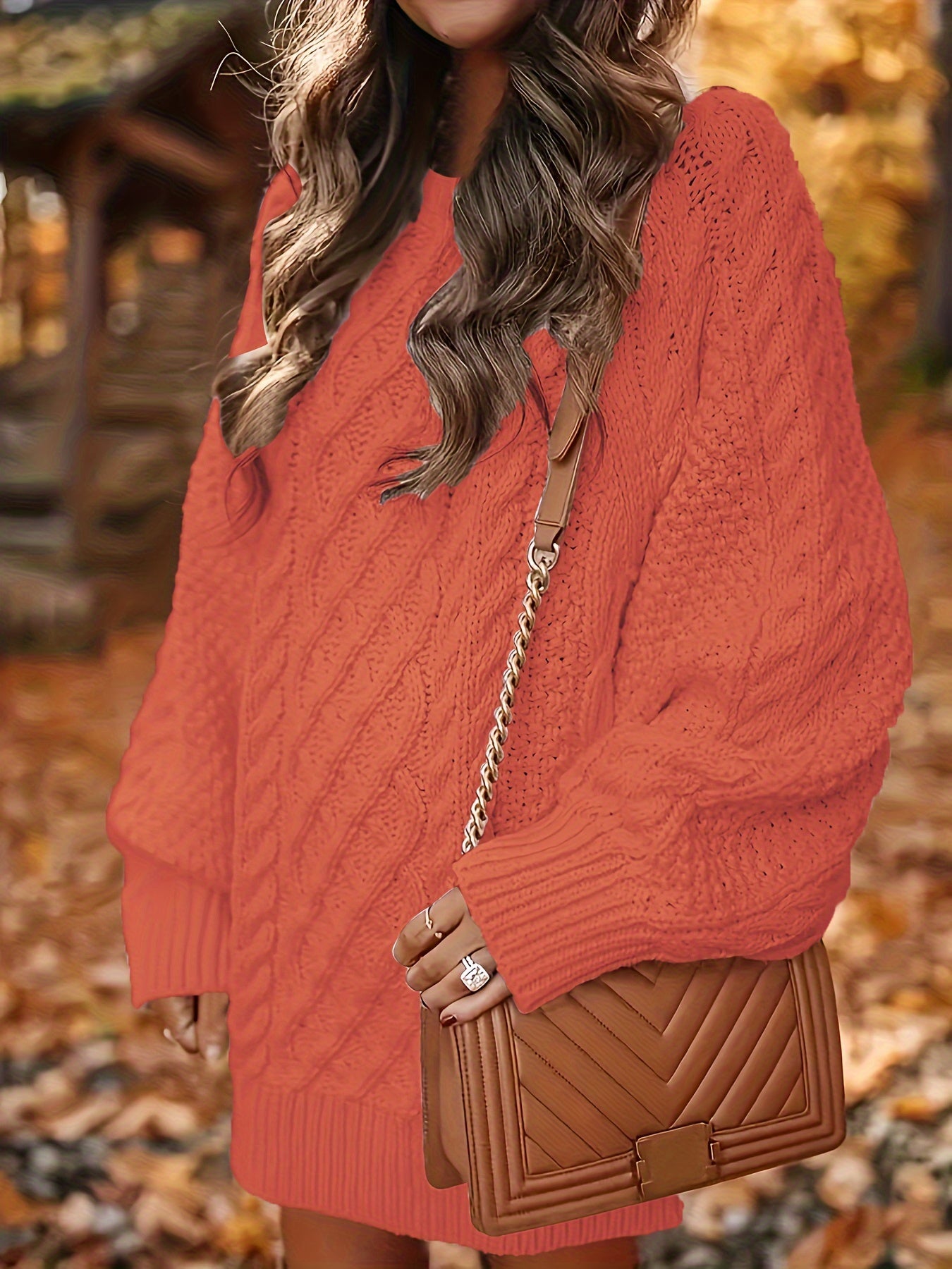  Cable Lantern Sleeve Sweater Dress Loose Fit M