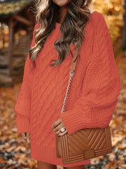  Cable Lantern Sleeve Sweater Dress Loose Fit M