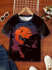 3D Midnight Dino Print Short Sleeve T shirt Boys Girls Summer Sports