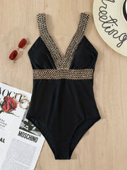  Sexy Swimsuit Women's Plus V Neck Cut Out One Piece