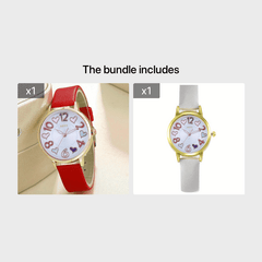 Girls Waterproof Hearts Watch with PU Leather Strap