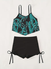 Leaf Print Tankini Sets Boxer Short Two Piece Swimsuit
