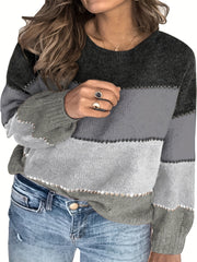  Colorblock Sweater Round Neck Jumper