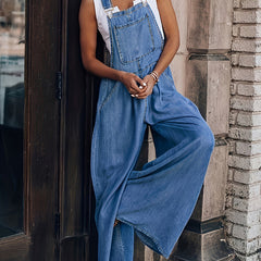 Sleeveless Denim Jumpsuit Casual Suspender Trousers