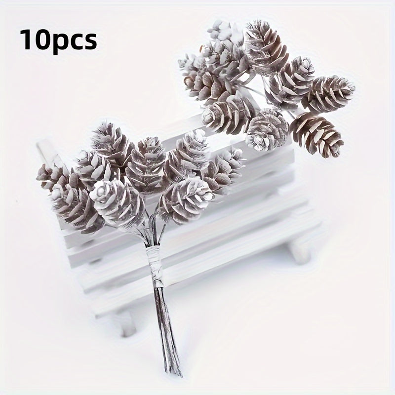 10pcs Artificial Pine Cone Bouquet for DIY Wreaths, Weddings, Home Decor