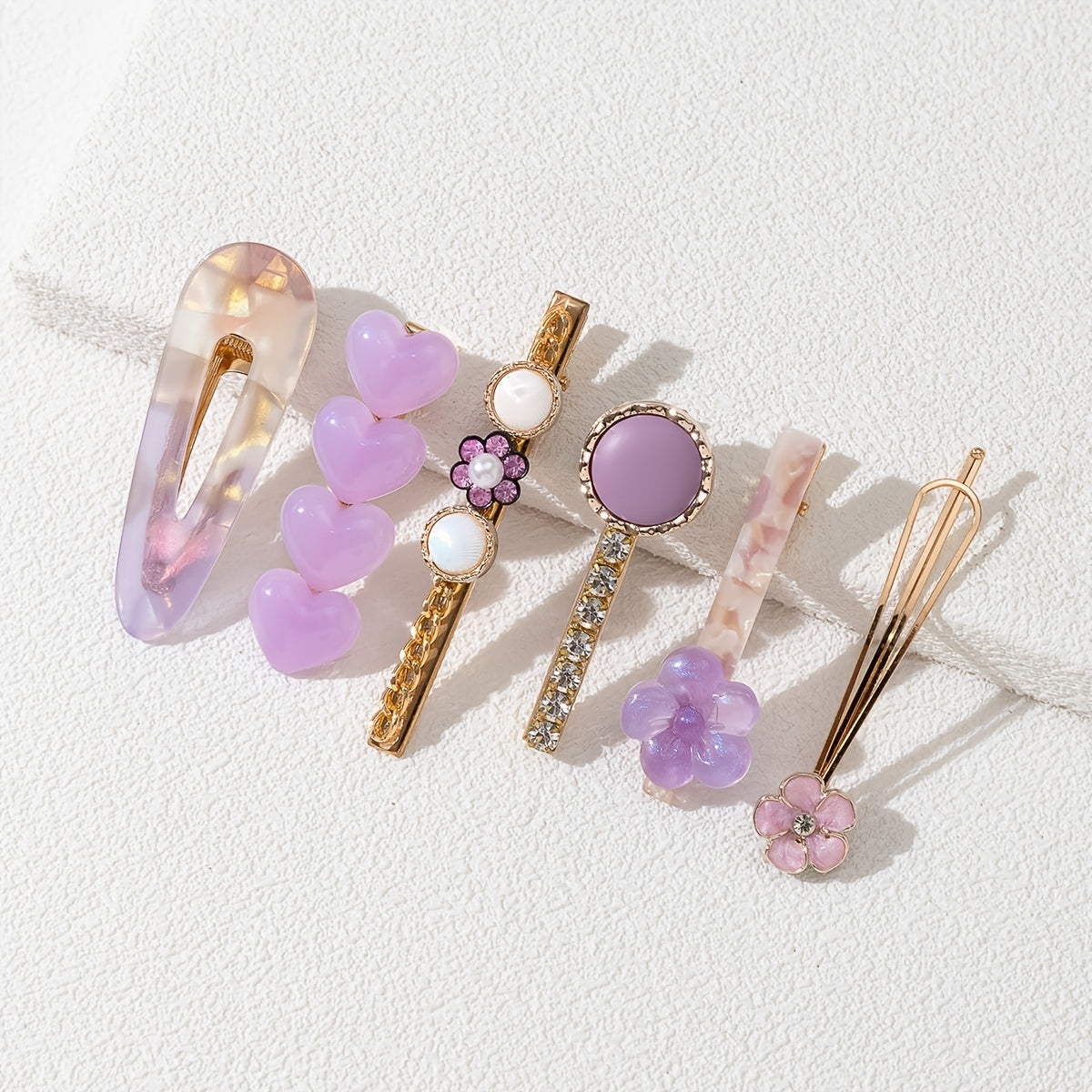 6pcs Purple Rhinestone Hair Clip Metal Barrette Hair Accessories