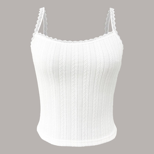 Jacquard Lace Trim Spaghetti Strap Top for Women
