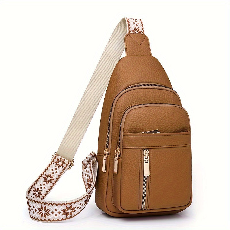 Women's Retro Chest Bag Crossbody Sling Shoulder Purse Zipper Closure