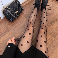 Polka Dots Pantyhose High Waist Semi Sheer Footed Stockings