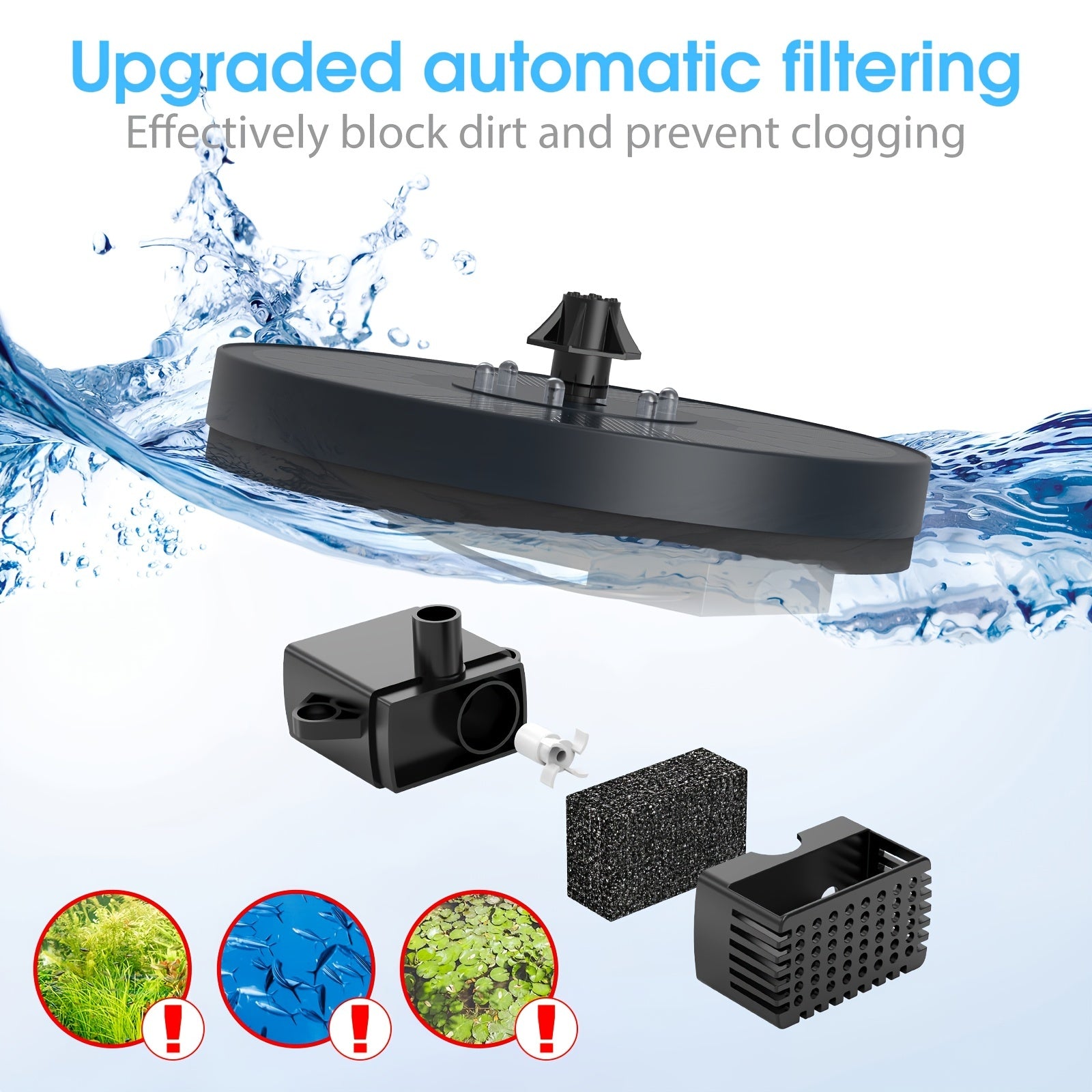 3W Solar Fountain Water Pump with LED, 160mm Panel & 7 Nozzles
