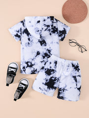 Boys Tie Dye Outfit Shorts & T shirt Hooded Short Sleeves Casual Summer Kids Clo
