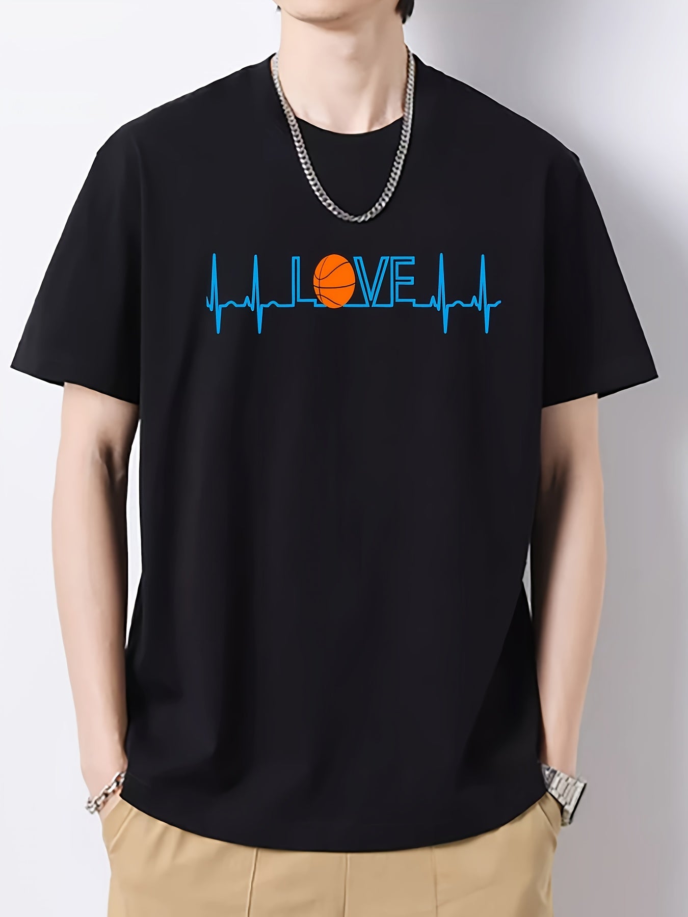 Men's Crew Neck Regular Fit Basketball Pattern T Shirt