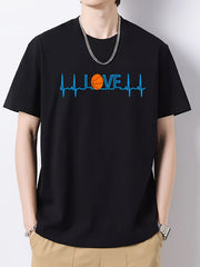 Men's Crew Neck Regular Fit Basketball Pattern T Shirt