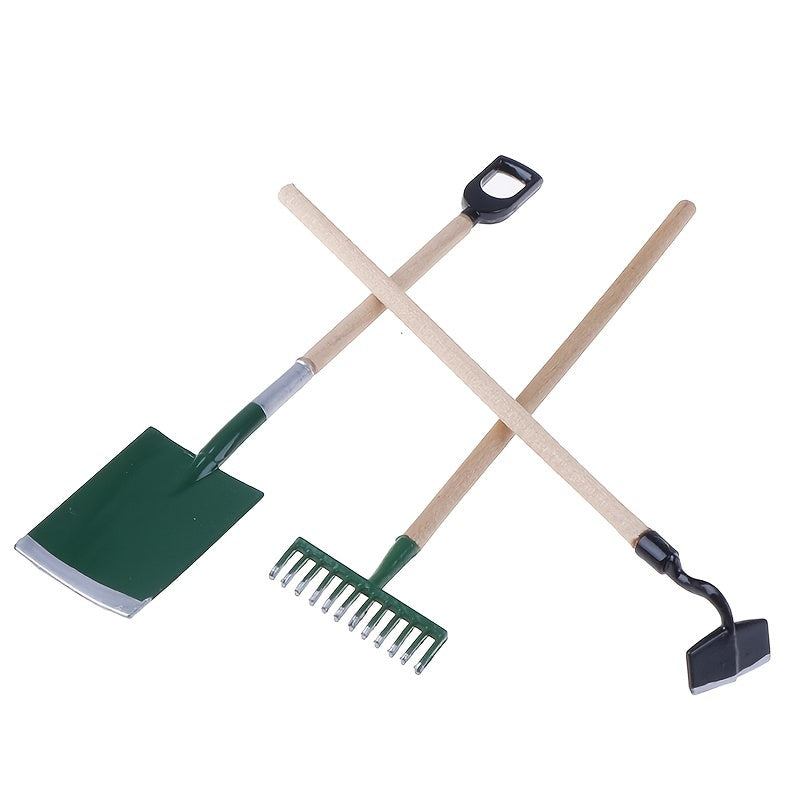 Doll House Mini Garden Toy Set Of 3 Ornaments Snow Shovel Rake Elf Accessory