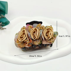 Vintage Fabric Flower Hair Claw Beaded Hair Claw Nonslip Ponytail Holder