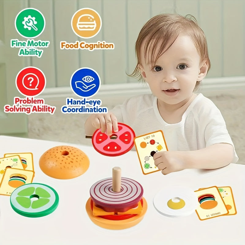 Colorful Wooden Burger Stacking Toy for Kids