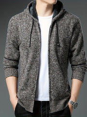 Sherpa Lined Knitted Cardigan Men's Hooded Jacket Long Sleeve Hoodies