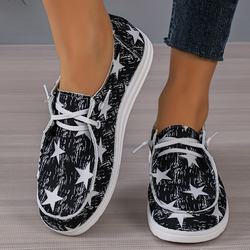 Women's Stars Pattern Flat Loafers Lace Up Lightweight Comfy Shoes