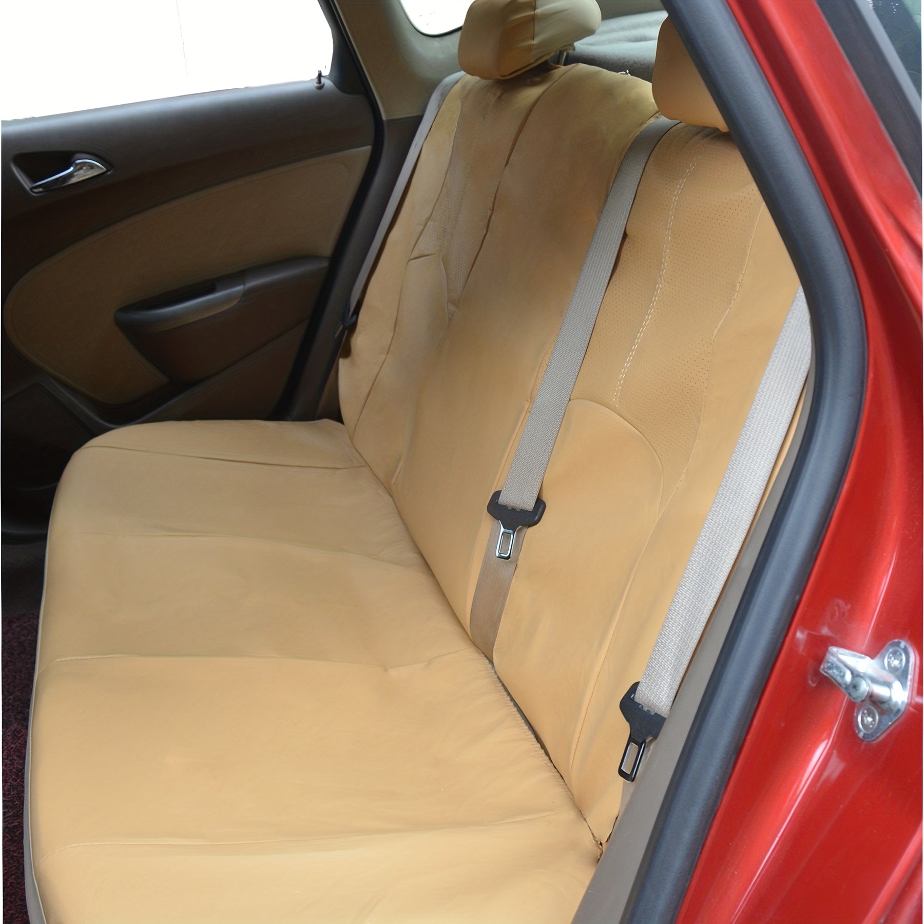 9pcs Beige PVC Car Seat Covers Breathable Punching