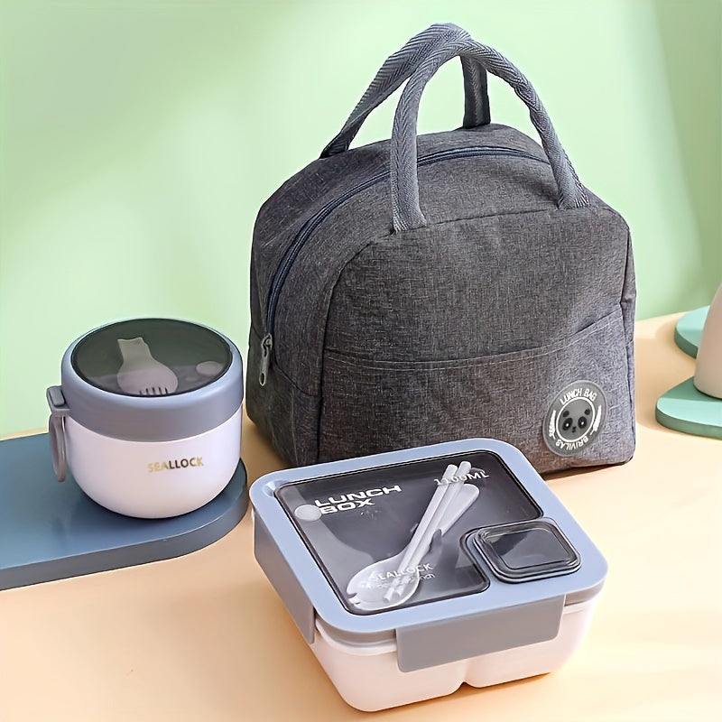 3pcs Heart Leaf Lunch Box Set Insulated Bag Storage Bag Grey Pink Green