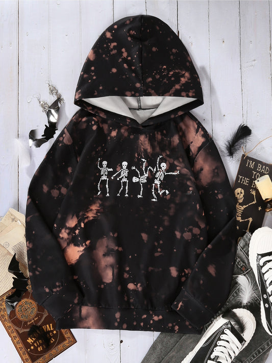 Tie Dye Skulls Hoodie Girls Halloween Long Sleeve Hooded Top