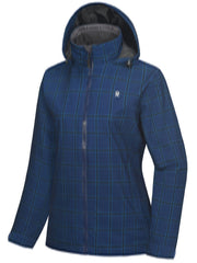 Women's Plaid Print Hooded Jacket Windproof Lightweight Full Zipper