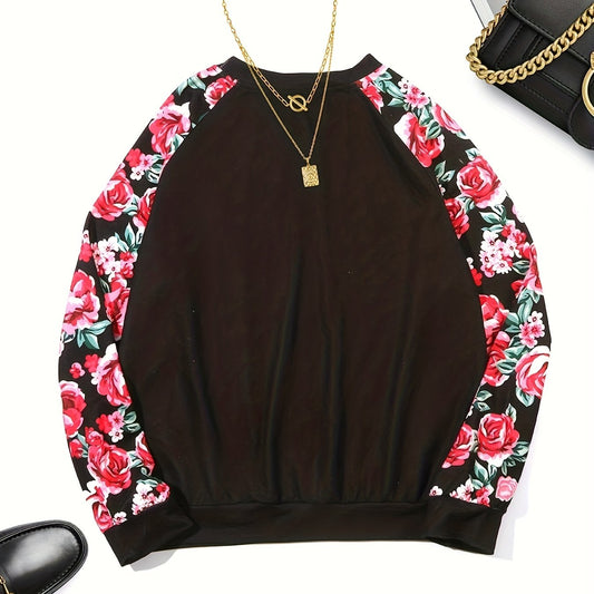 Floral Print Pullover Sweatshirt for Fall & Winter Women's Clothing