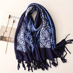 Tie Dyed Tassel Scarf Vintage Print Shawl Boho Windproof Head Wrap