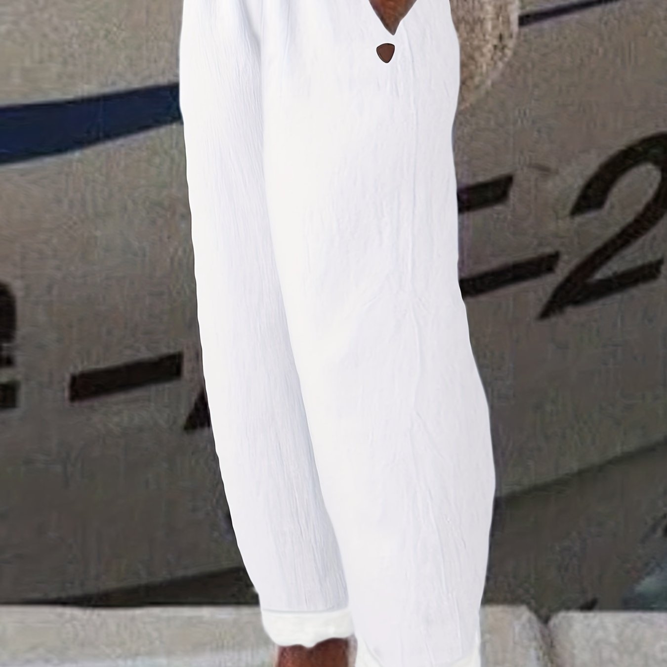 Solid Straight Leg Elastic Waist Pants Casual Dual Pockets Pants