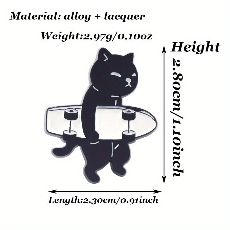 Cartoon Skateboard & Cat Brooch Silk Scarf Buckle Lapel Pin