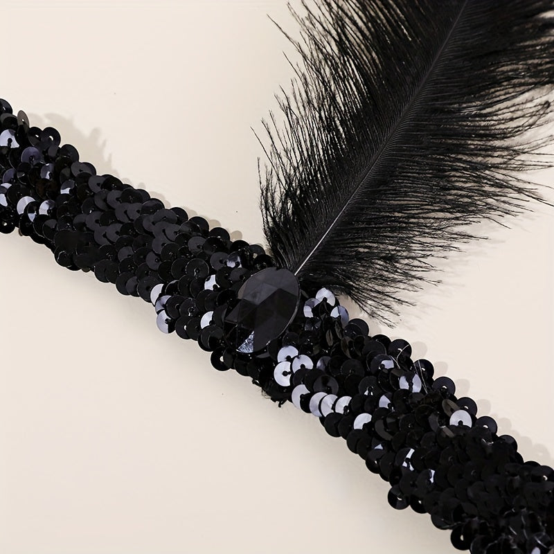Feather Sequin Headband Crystal Head Piece Hair Accessory