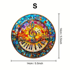 Wooden Jigsaw Puzzle Stained Glass Art Music Theme with Cat Piano