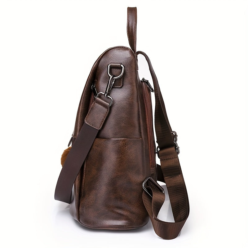 Retro Backpack Large Capacity PU Leather Handbag Women's Stylish Purse