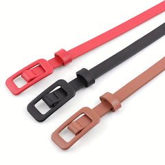 Candy PU Leather Belt Thin Casual Women Rectangular Buckle Belts