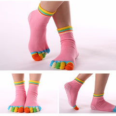 Rainbow Non-slip Yoga Socks Cozy 5 Toes Knitted Calf Crew Socks