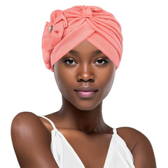 Faux Pearl Flower Turban Cap Bowknot Pleated Head Wraps Elastic Ramadan Head Sca