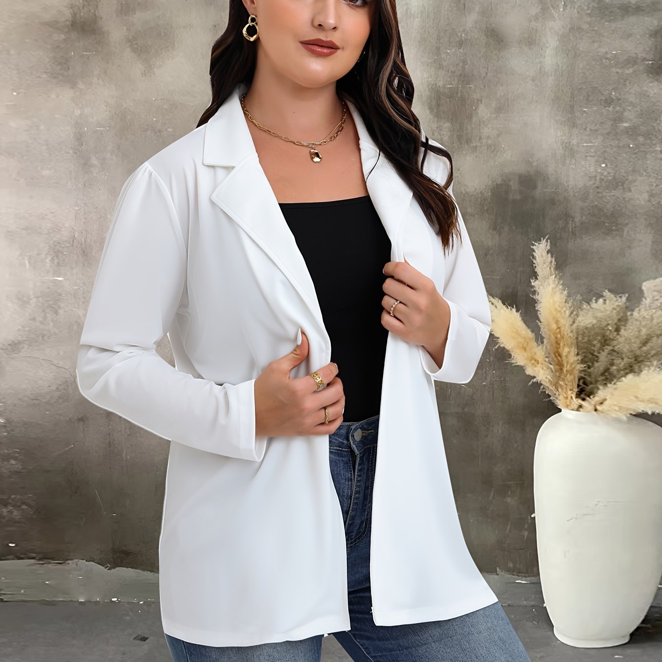  Casual Blazer Women's Plus Solid Long Sleeve Lapel Collar Blazer